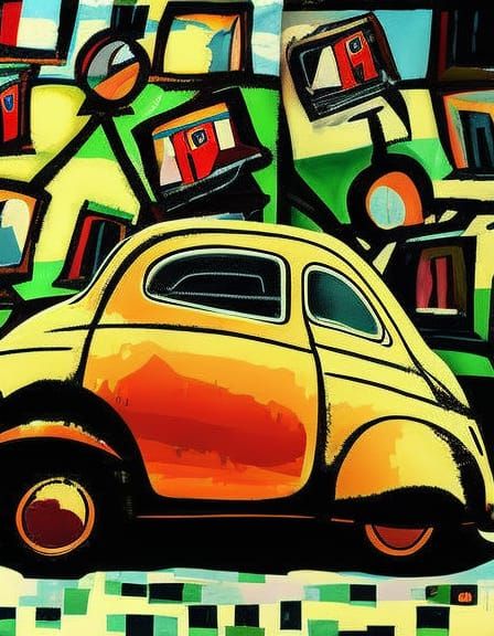 Fiat 500 with Christmas Tree: Cubist Bauhaus Style