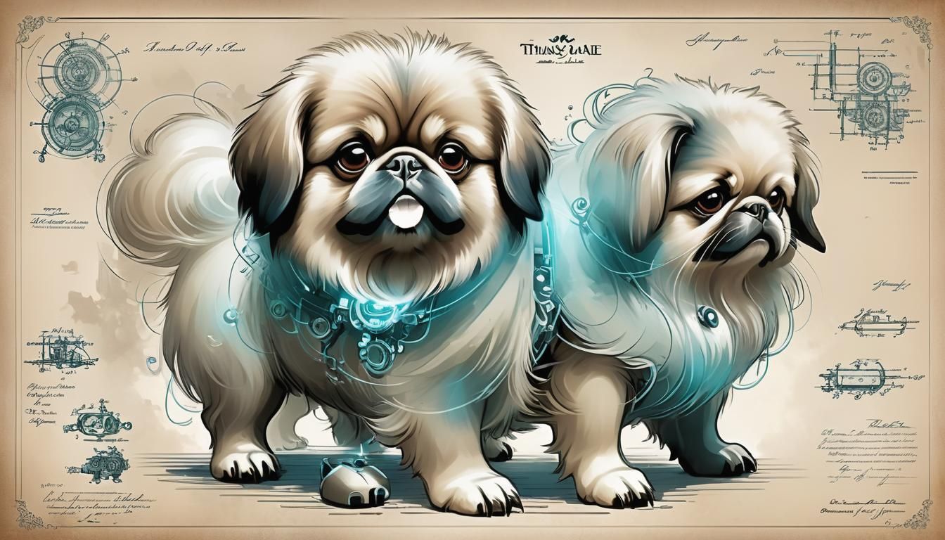 Mechanical Pekingese Pet: Ethereal Patent Drawing