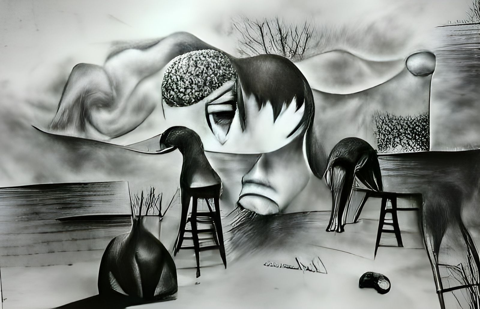 Depression: Surreal Charcoal and Ink Drawing