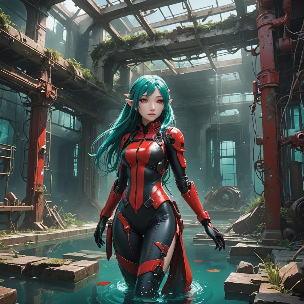Elfin Girl in Scuba Suit: 3D Anime Art
