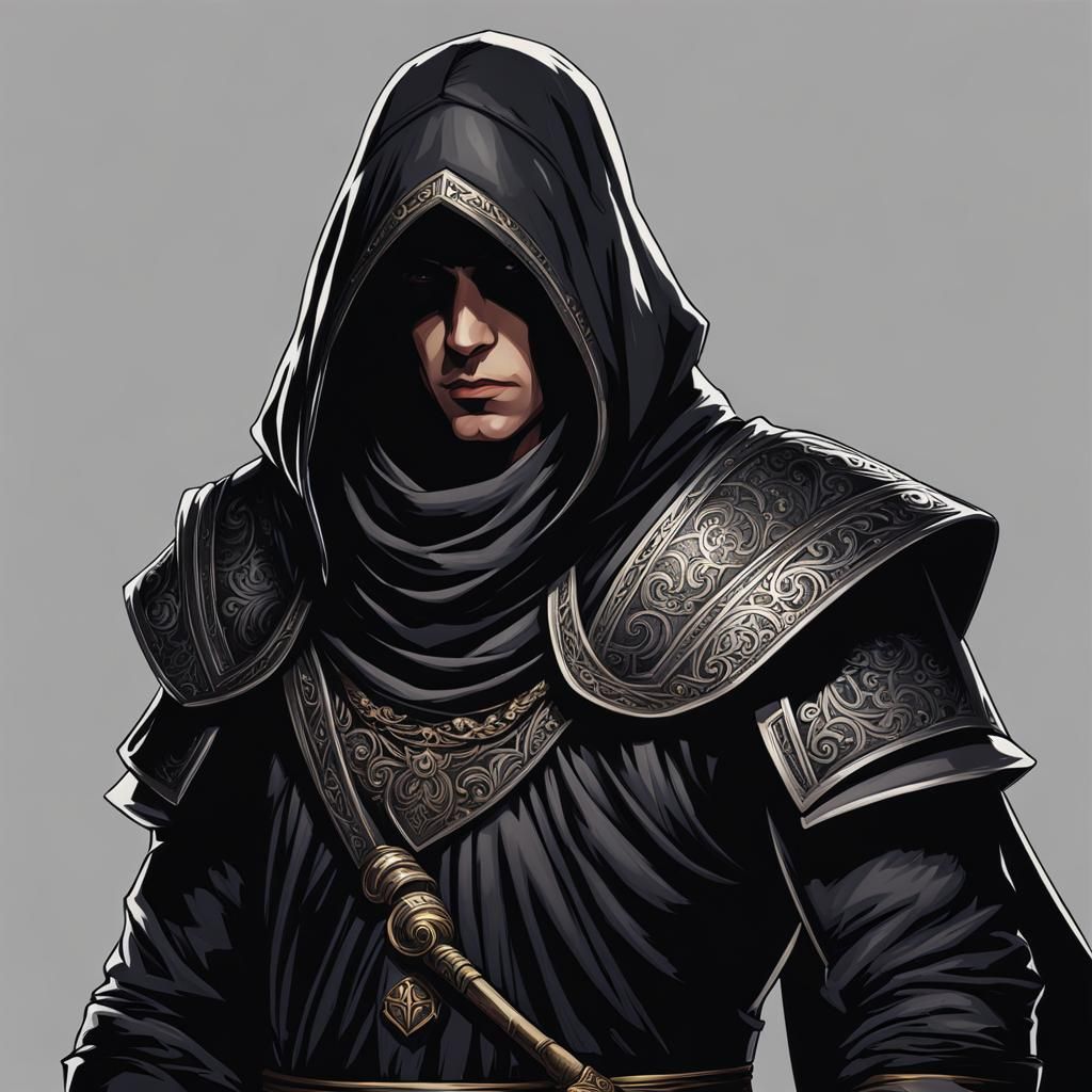 Mysterious Monk in Dark Armor Portrait
