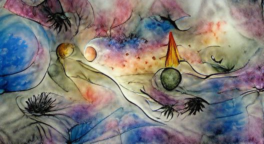Dreamy Watercolor Landscape with Pen and Ink