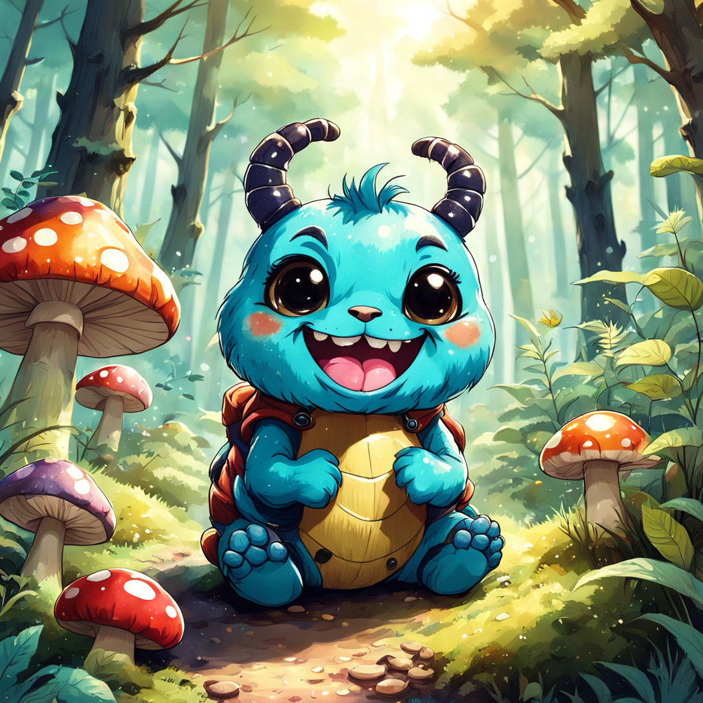 Cute Chibi Caterpillar Boxer in Sunny Forest