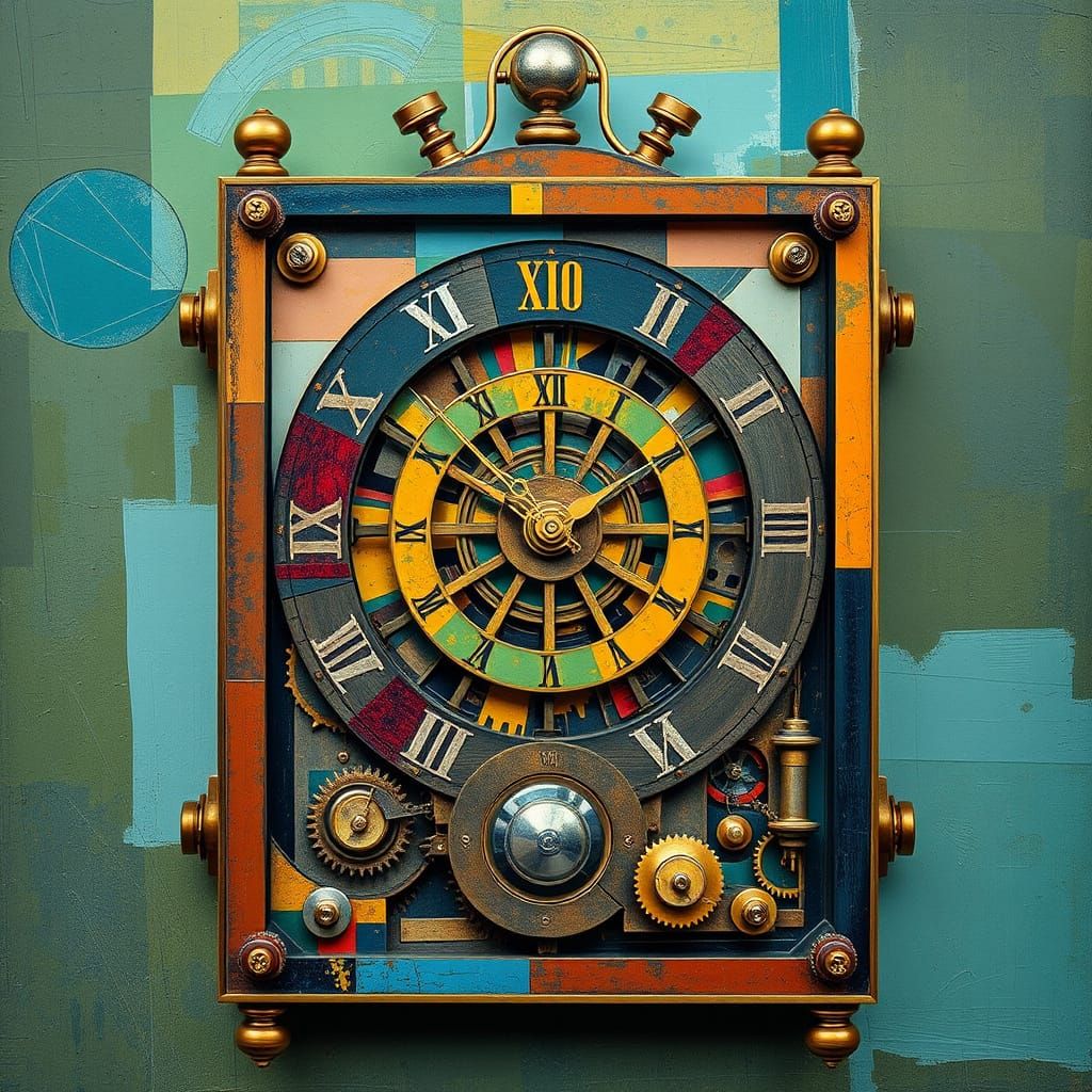 Steampunk Automaton Clock in Cubist Painting Style