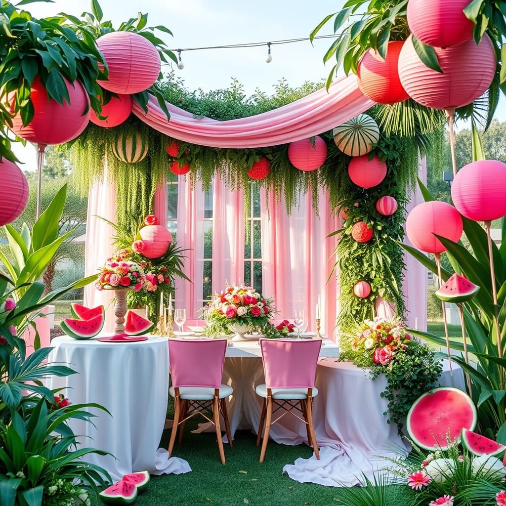 Summer Wedding Scene with Whimsical Pop Surrealist Style