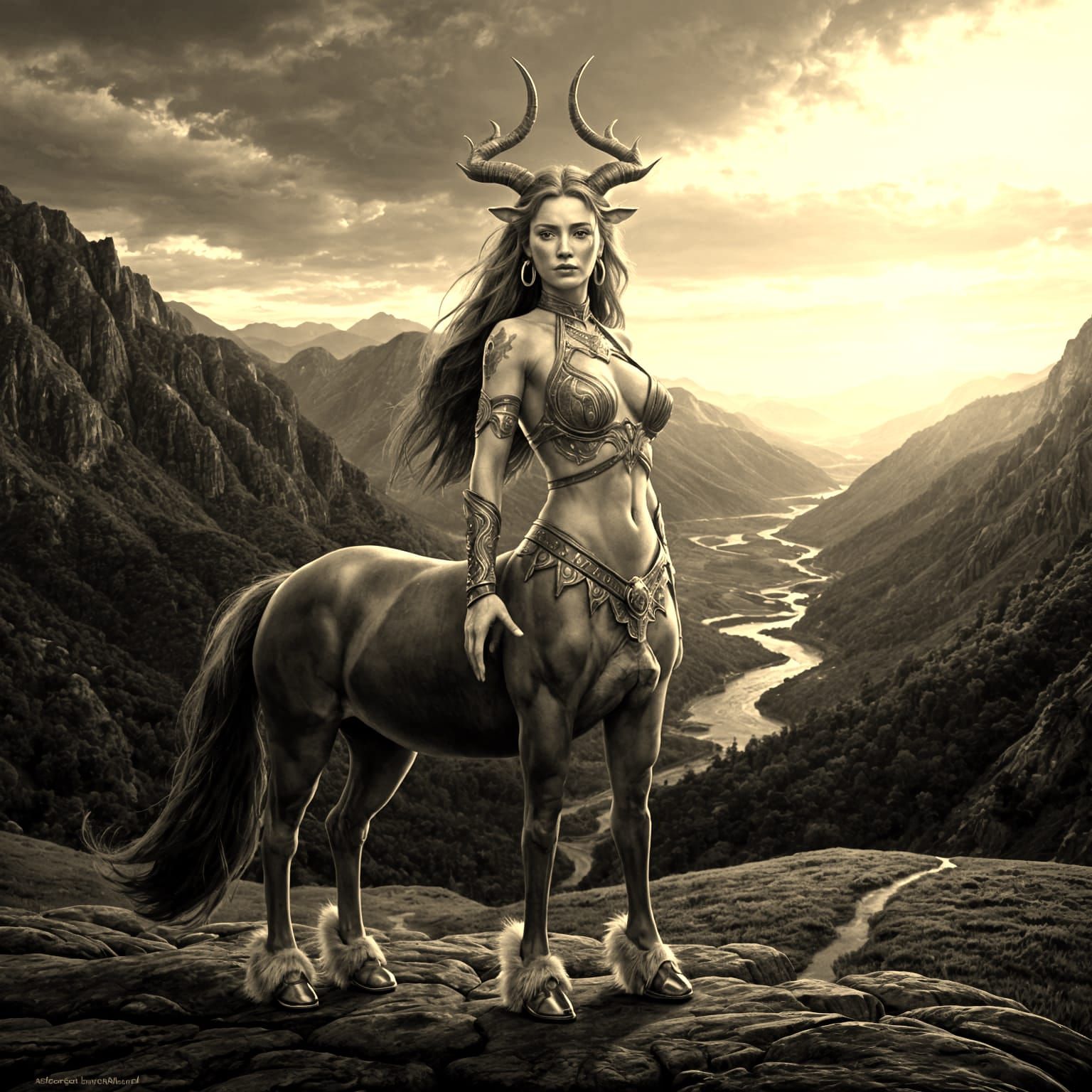 Majestic Centaur Warrior at Sunrise, in Astral Cosmic Style