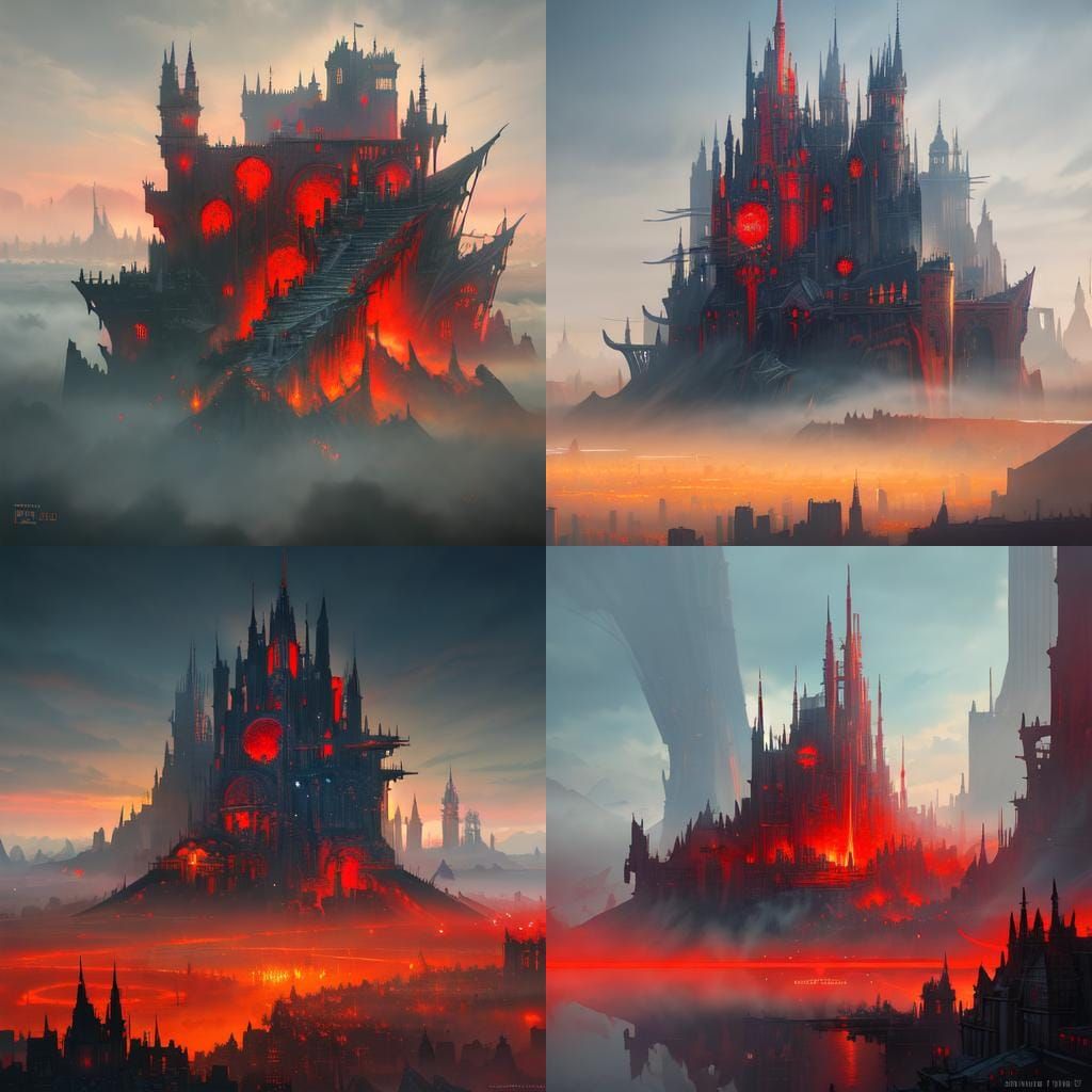 Futuristic Red Tech City in Detailed Matte Painting