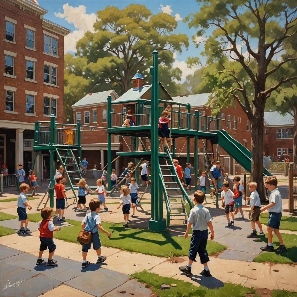 Children Playing: An Oil Painting in Gurney Style
