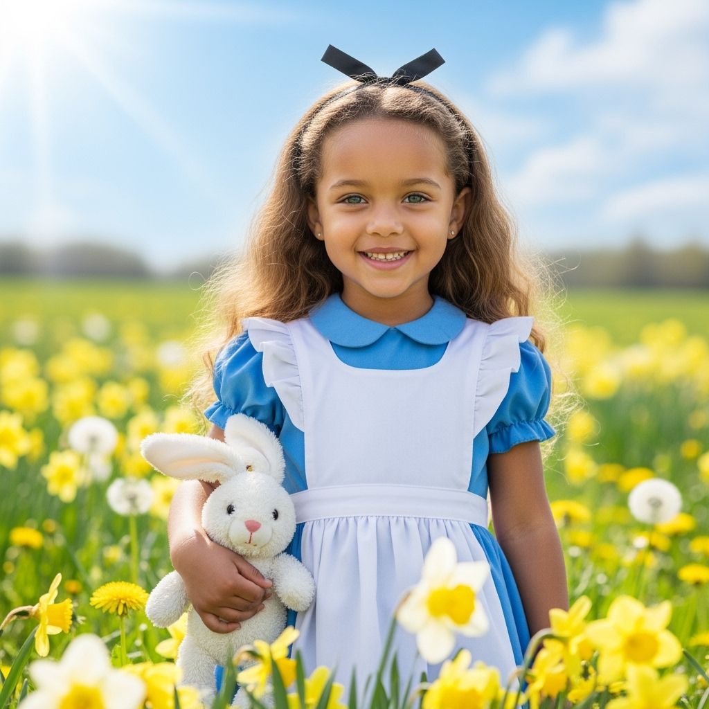 Hyperrealistic Portrait of Biracial Girl with Rabbit Toy