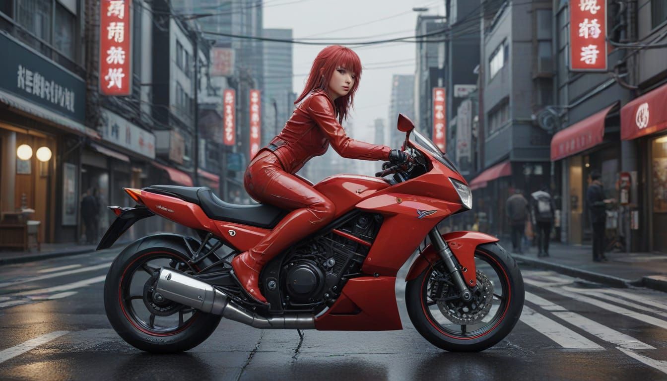 Anime-Inspired Woman Rides Motorcycle Through Tokyo