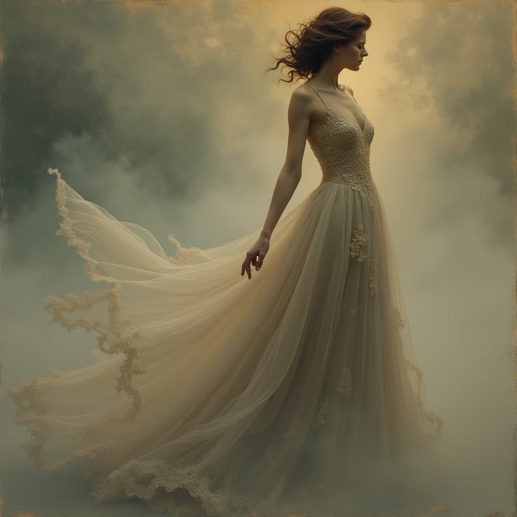 Elegant Woman in Misty Atmosphere, in the Style of Alphonse ...