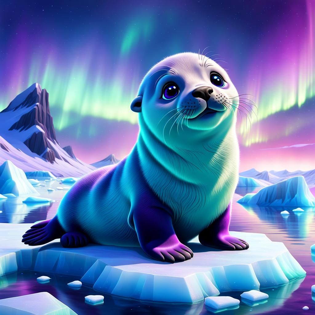 Baby Seal Watches Aurora Borealis: Pixar-Style 3D Art