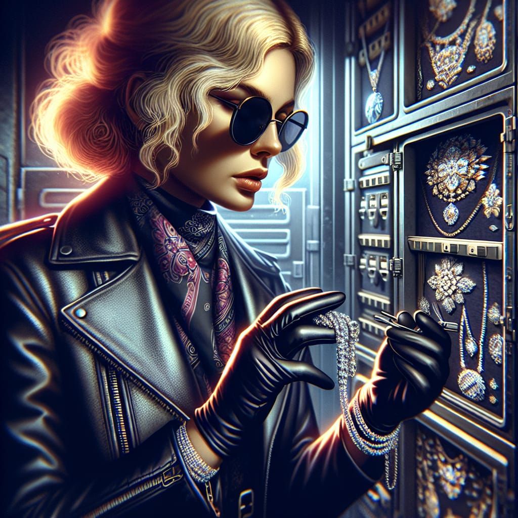 Woman Robbing Diamonds: Matte Painting Style