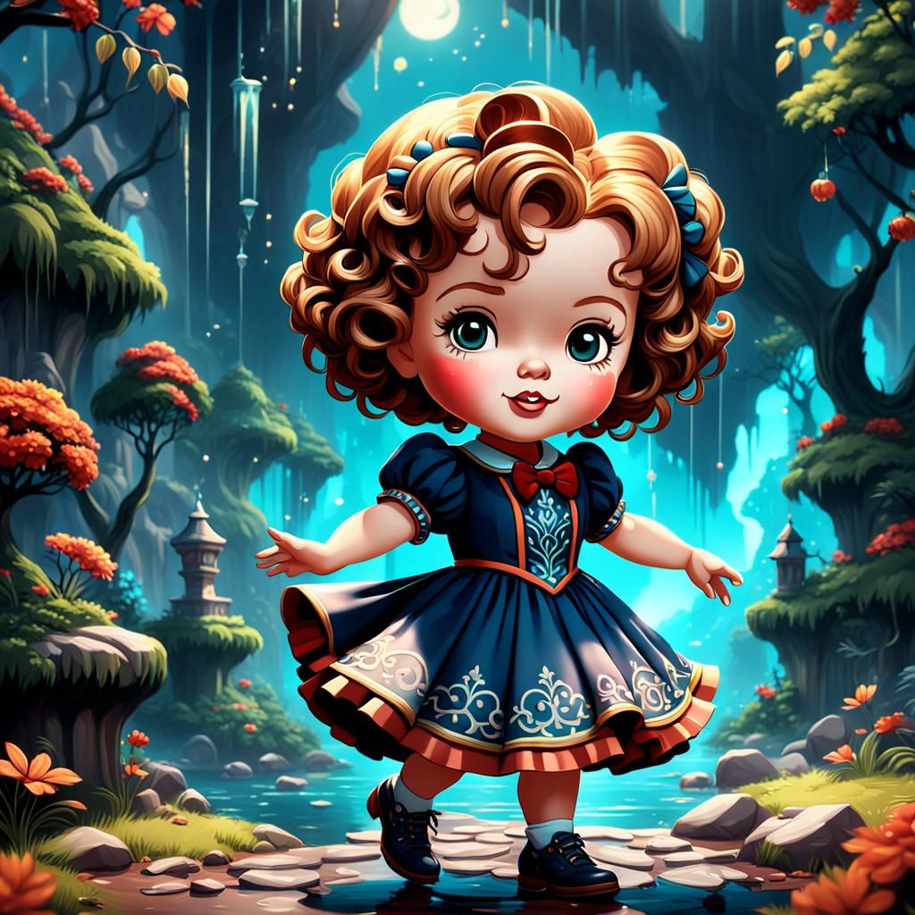 Chibi Shirley Temple in Detailed Digital Art