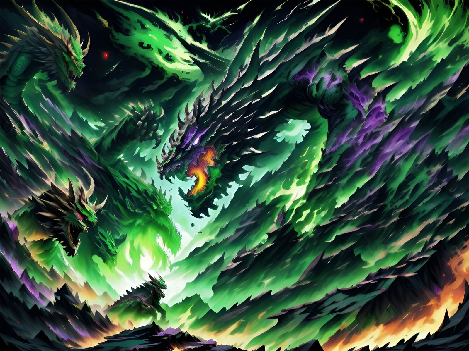 Epic Dragon Clash in Deep Color Impressionism
