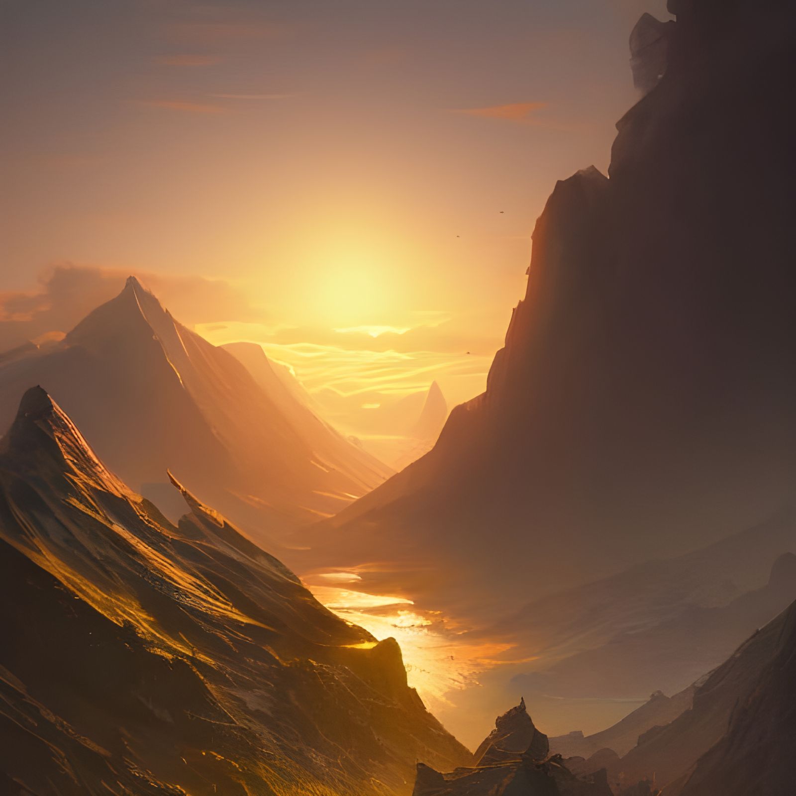 Colorful Mountain Sunset in Detailed 3D Shading