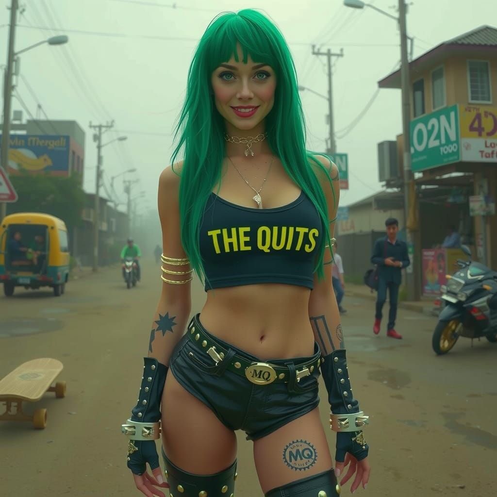 Graffiti-Inspired Skateboarder in a Vibrant Green Aesthetic