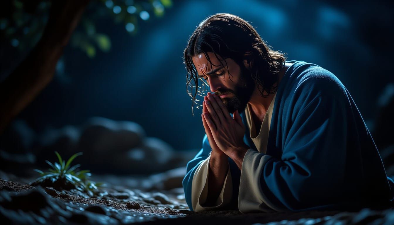 Jesus in Gethsemane Praying in Pain