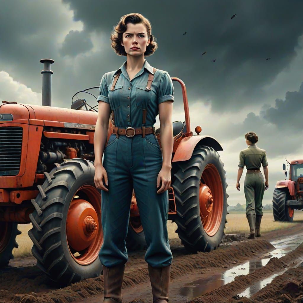 Heroic Woman with Tractor: Digital Matte Painting