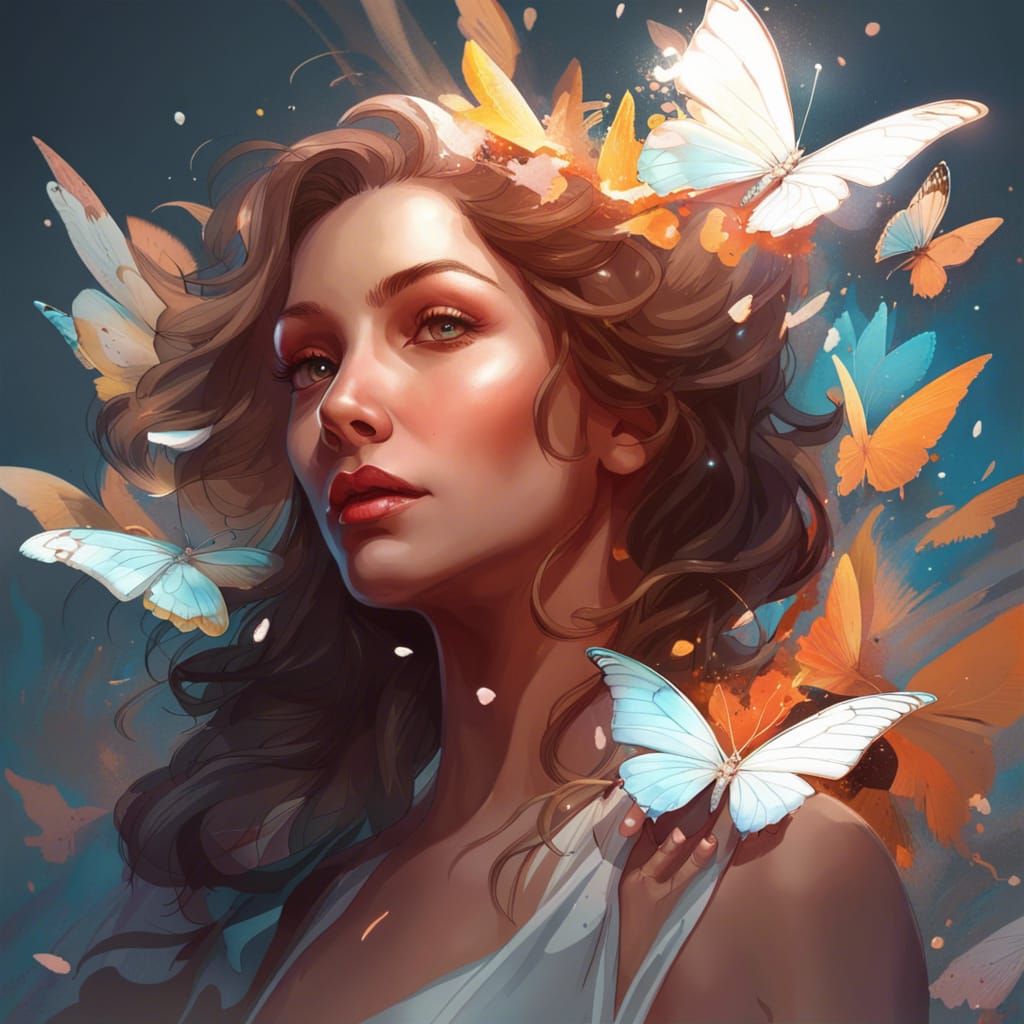 Powerful Woman with Butterfly: Hyperdetailed Portrait