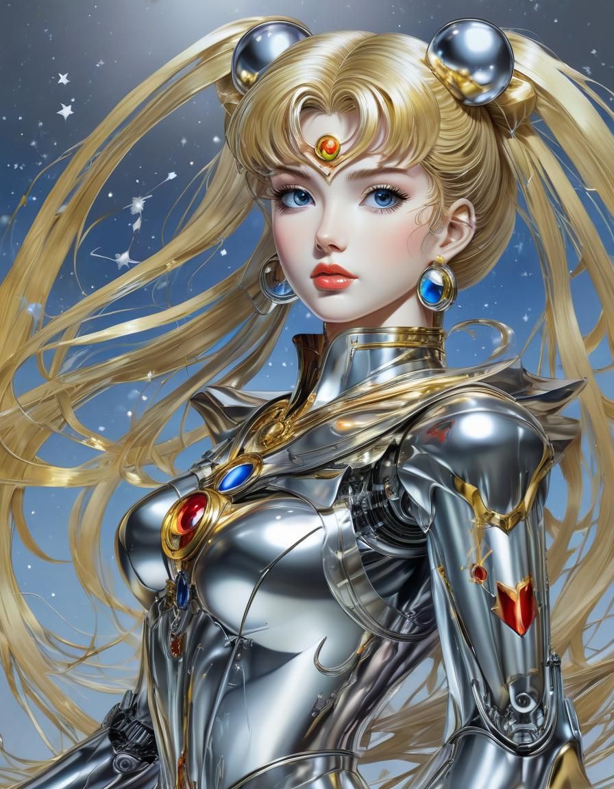 Futuristic Chrome Sailor Moon Robot by Sorayama