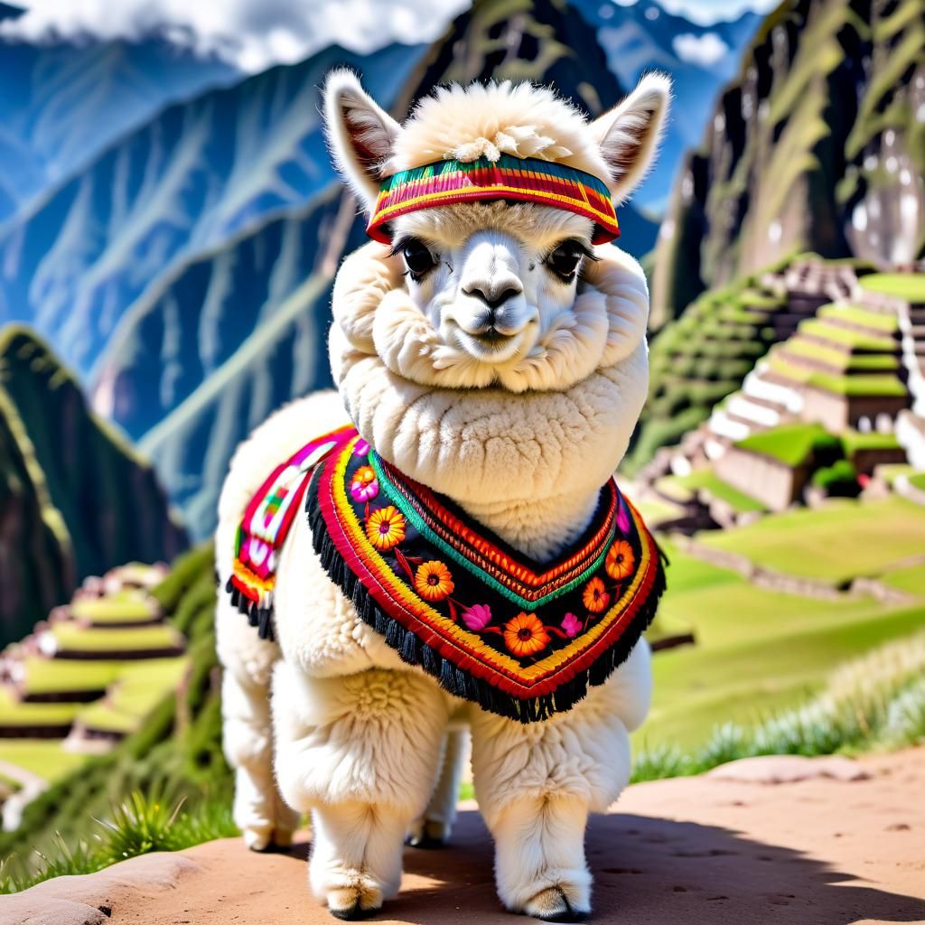 Adorable Chibi Alpaca in Peruvian Springtime Scenery