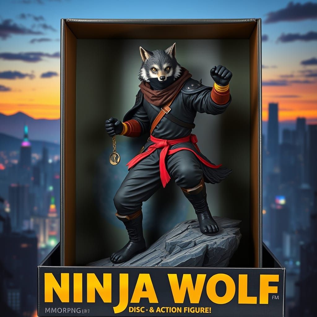 Ninja Wolfman Action Figure Packaged on Rocky Cliff