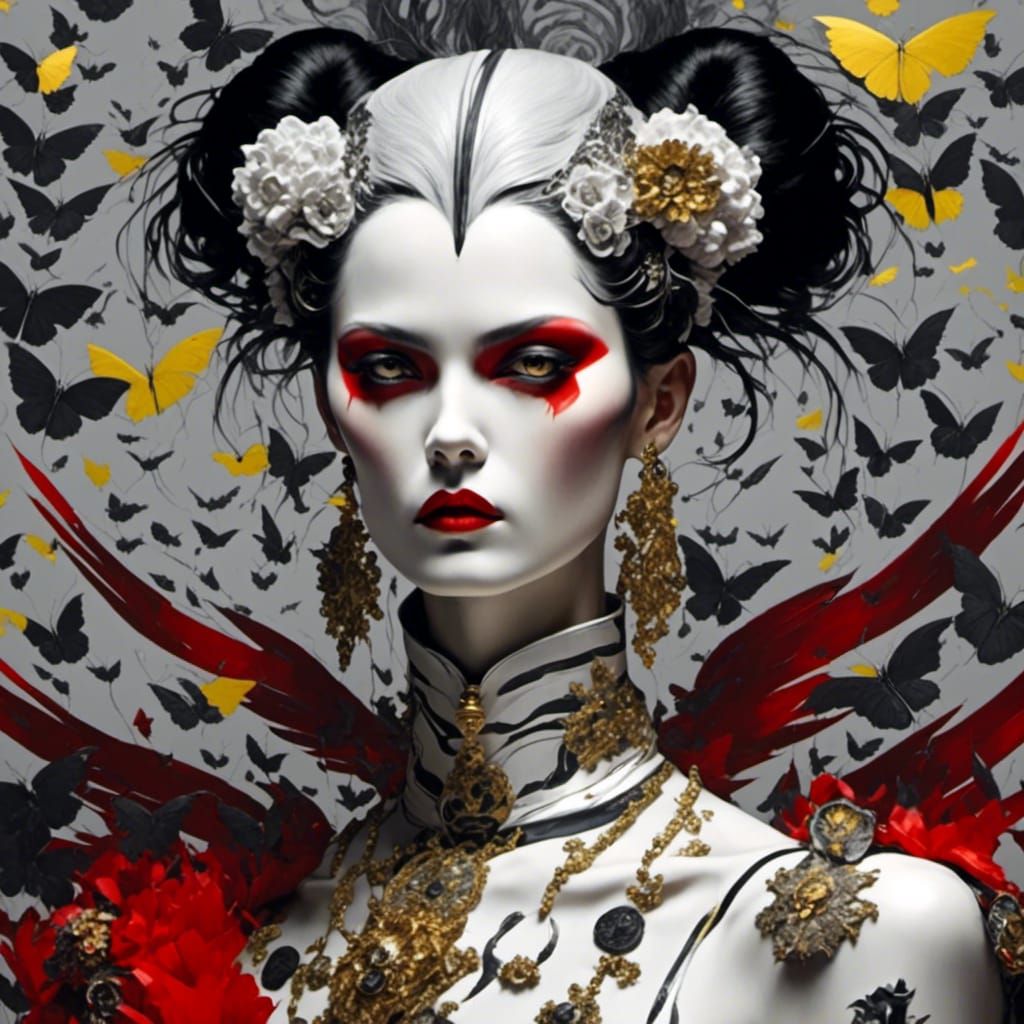 Kabuki Demon Portrait in 80s Vogue Style