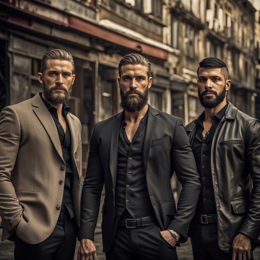 Hyperrealistic Photograph of Three Men Standing Together