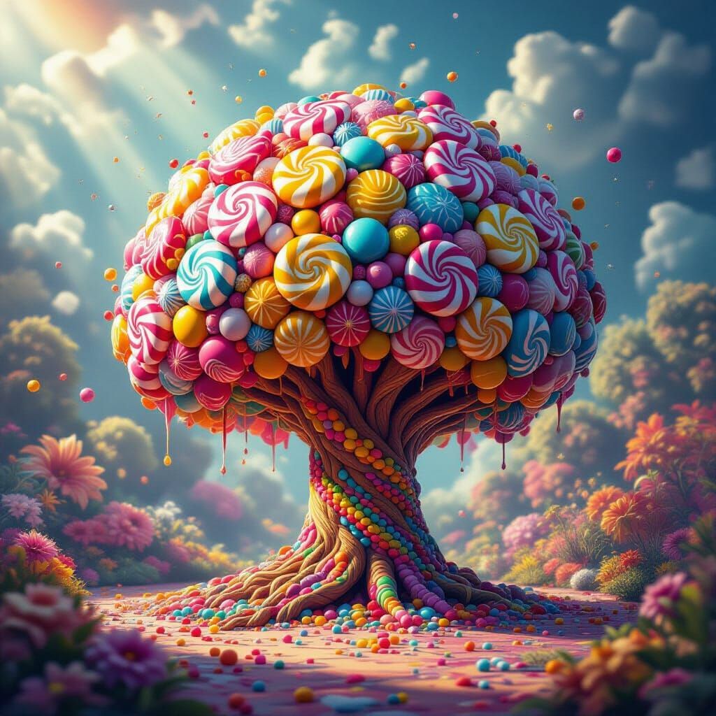 Hyperrealistic Candy Tree Concept Art