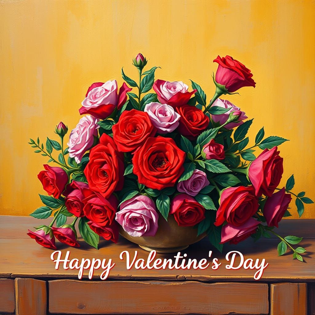 Vibrant Valentine's Day Bouquet in Expressive Post-Impressio...