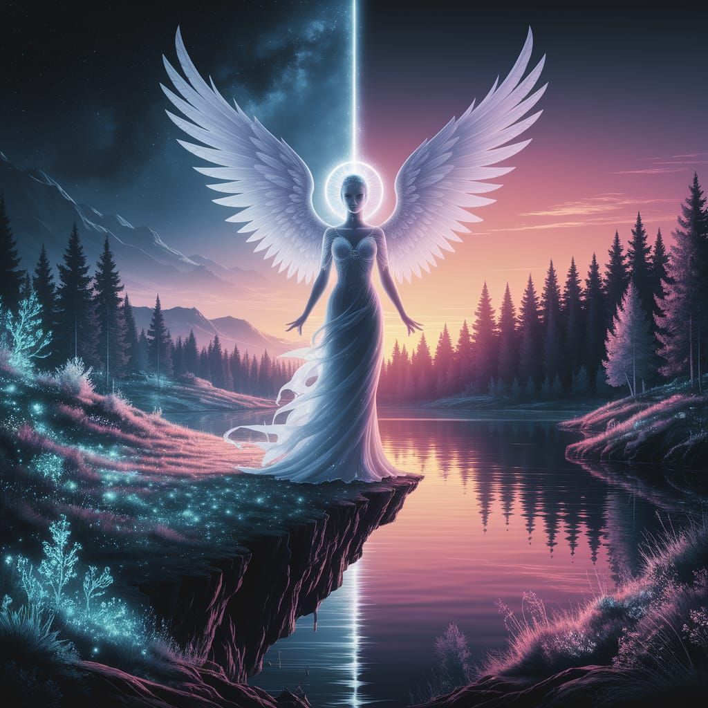 Angel Bridges Two Realms in Celestial Harmony