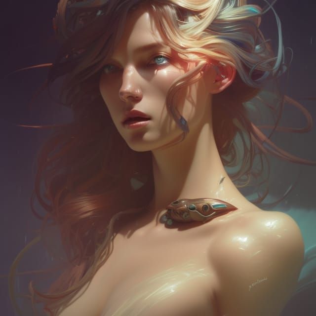 Hyperrealistic Siren Head Portrait in Art Nouveau Style