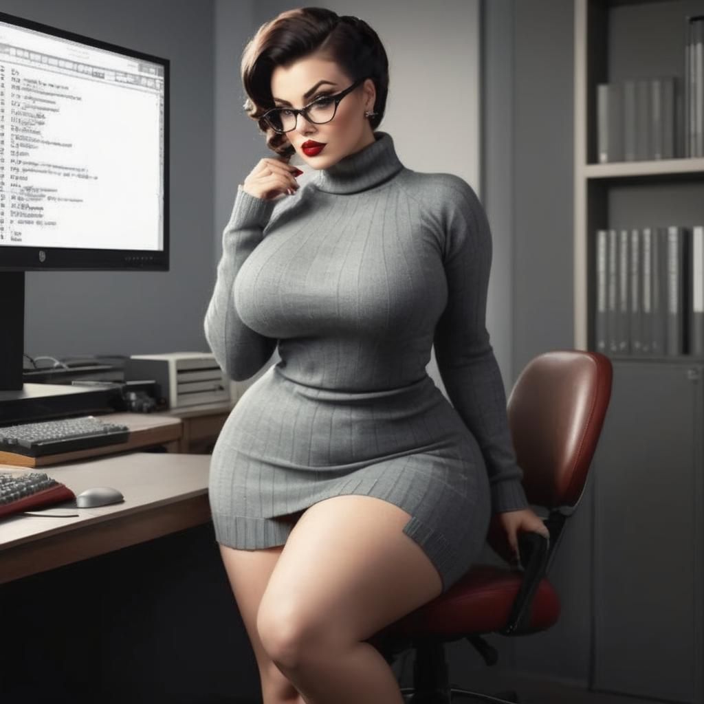 Pin-Up Style Programmer Girl with Open Back Sweater