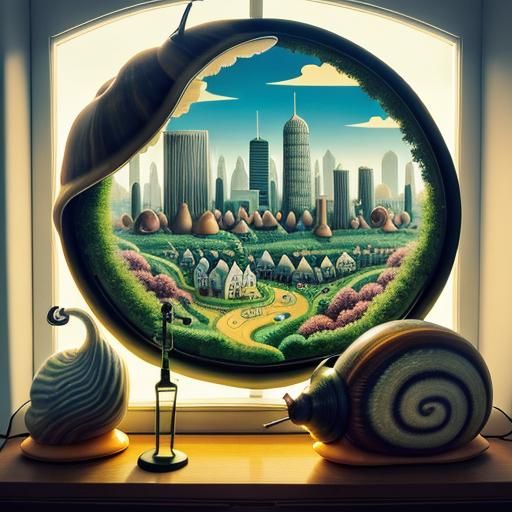Surreal Cityscape Inside Giant Snail Shell