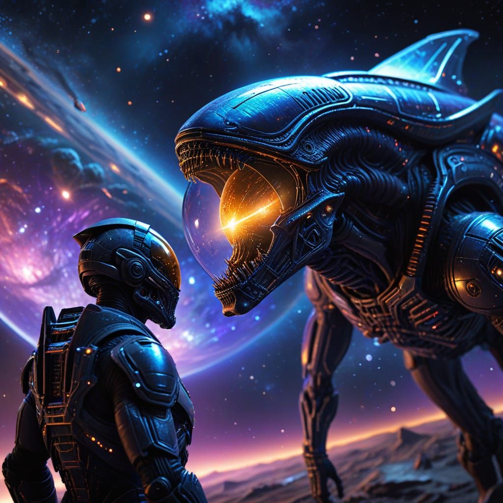 Human Meets Alien Spaceship in Hyper-Realistic Sci-Fi Art