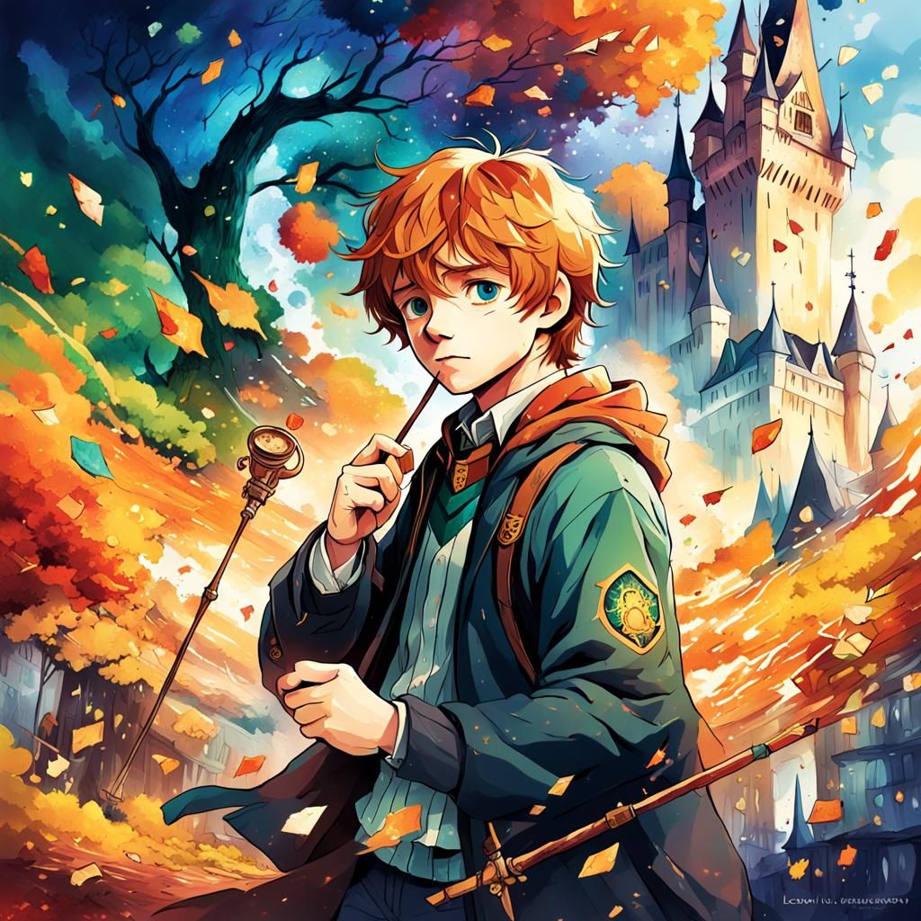 Anime Portrait of Ron Weasley in Cel-Shaded Style