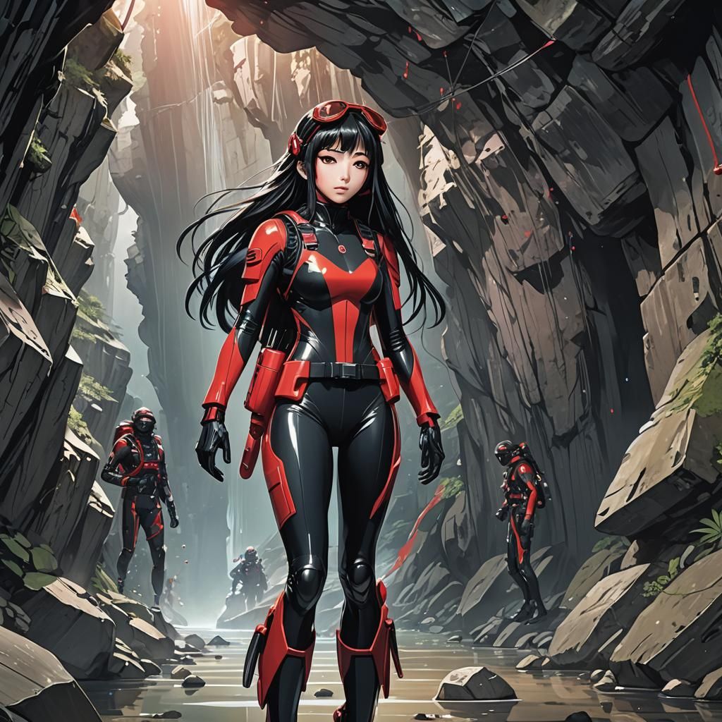 Anime Scuba Diver in Cavern, Studio Trigger Style