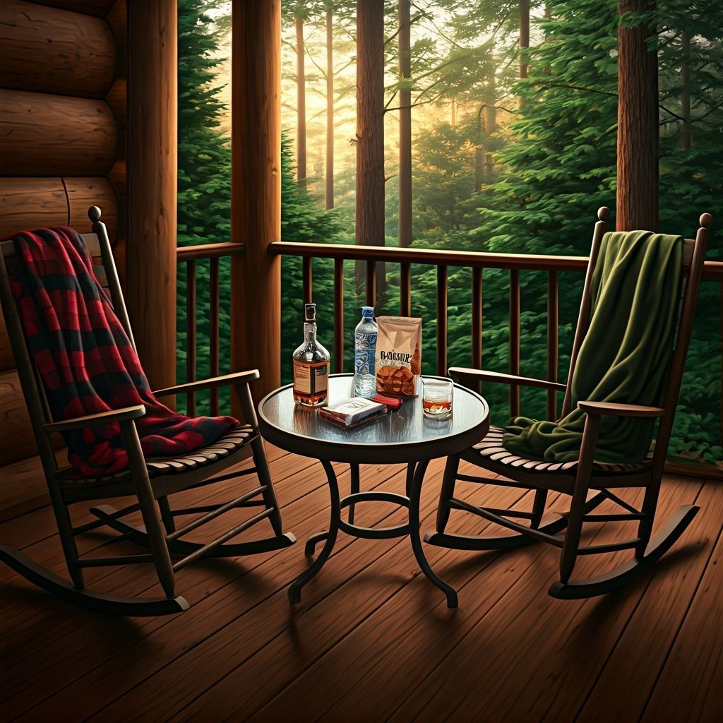 Cozy Cabin Porch with Rocking Chairs in Wyeth Style