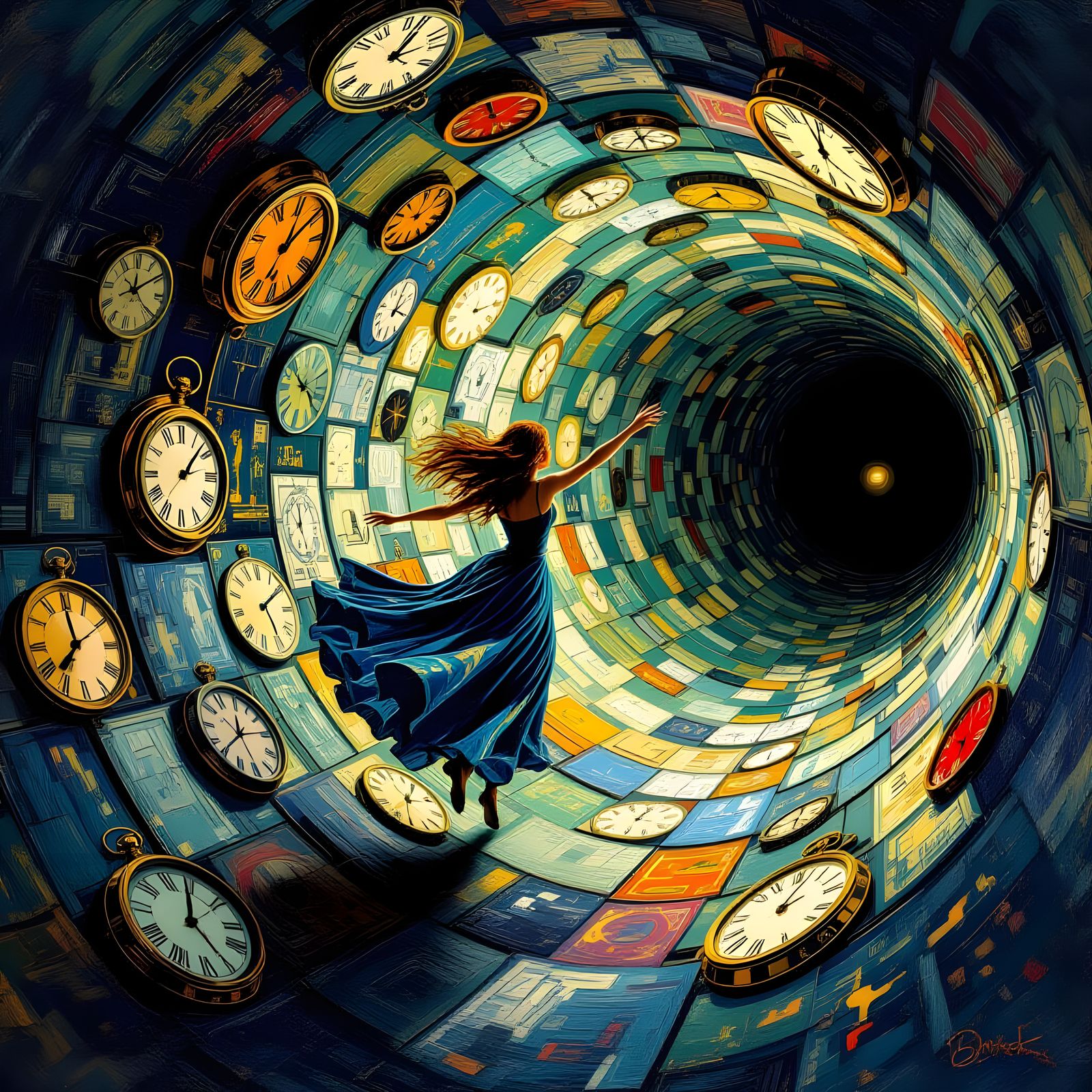 Lady in Time Tunnel, Van Gogh and Monet Inspired