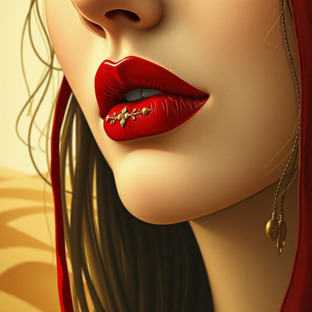Vibrant Crimson Lips Adorned with Mercy