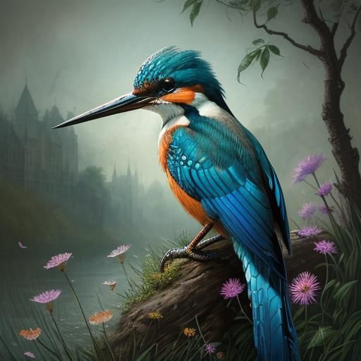 Kingfisher on Riverbank in Morning Light