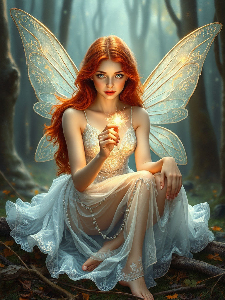 Ethereal Fairy with Sparkler in Dreamy Forest