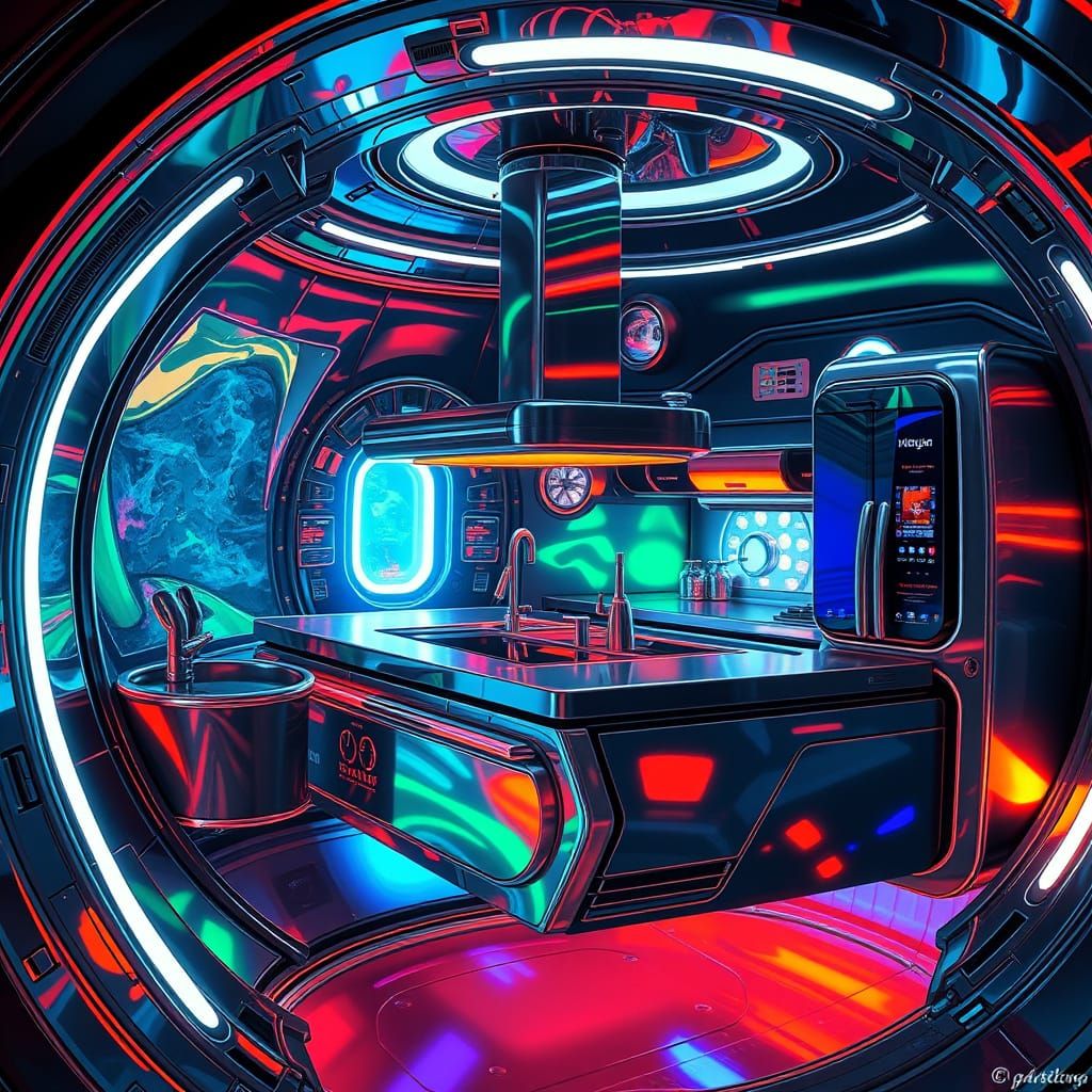 Sleek Zero-Gravity Kitchen in Industrial Futurism Style