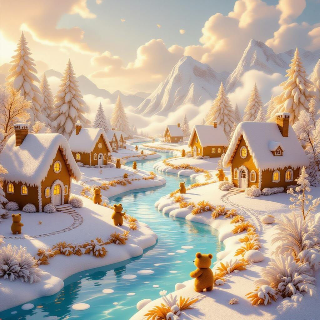 Fantasy Landscape With Milk Rivers And Honey Bears