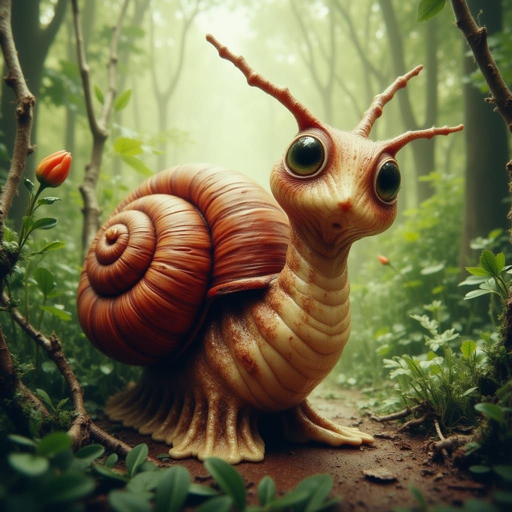 Adorable Snail with Big Eyes in Lush Garden