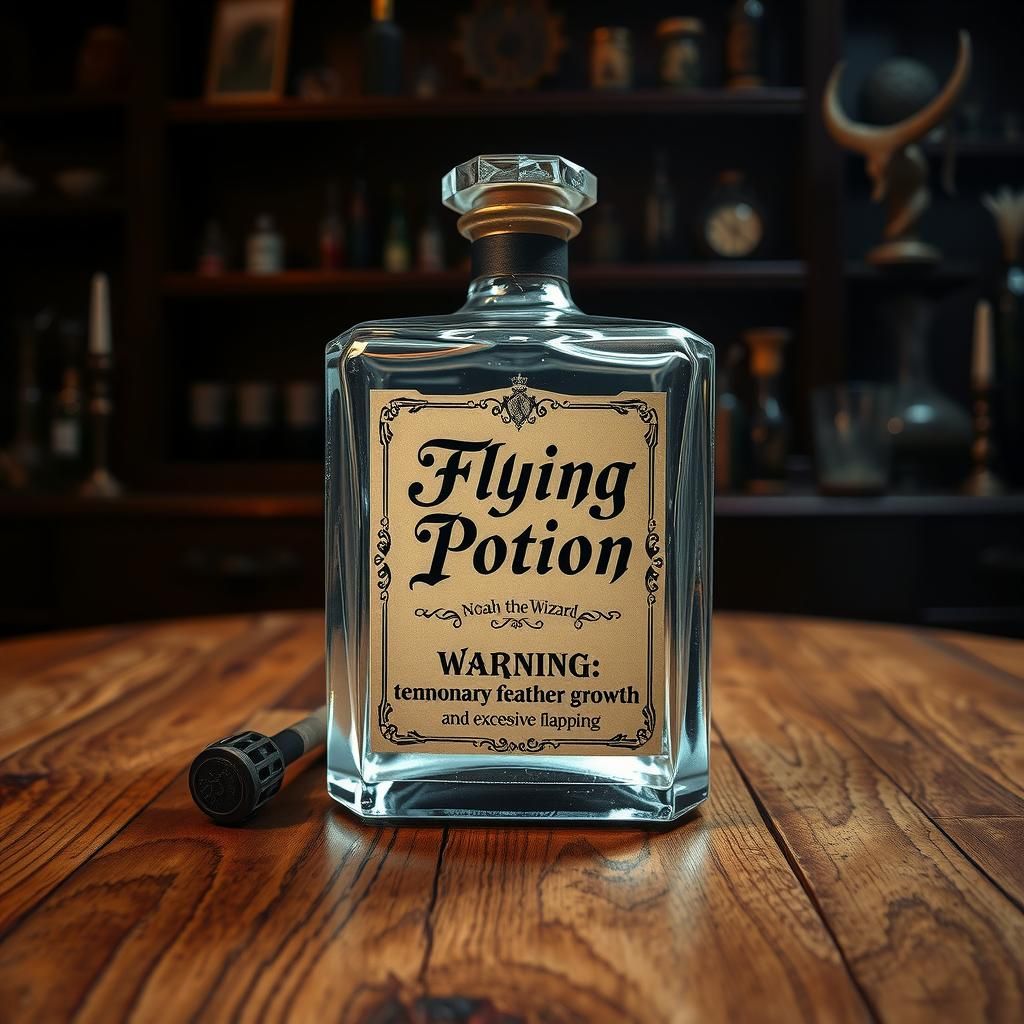 Flying Potion in a Mystical Apothecary