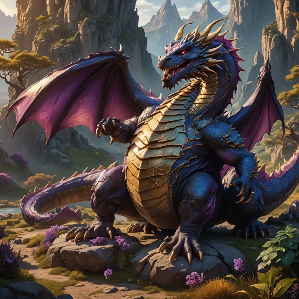 Fantasy Dragon Reveals Huge Stomach in Landscape