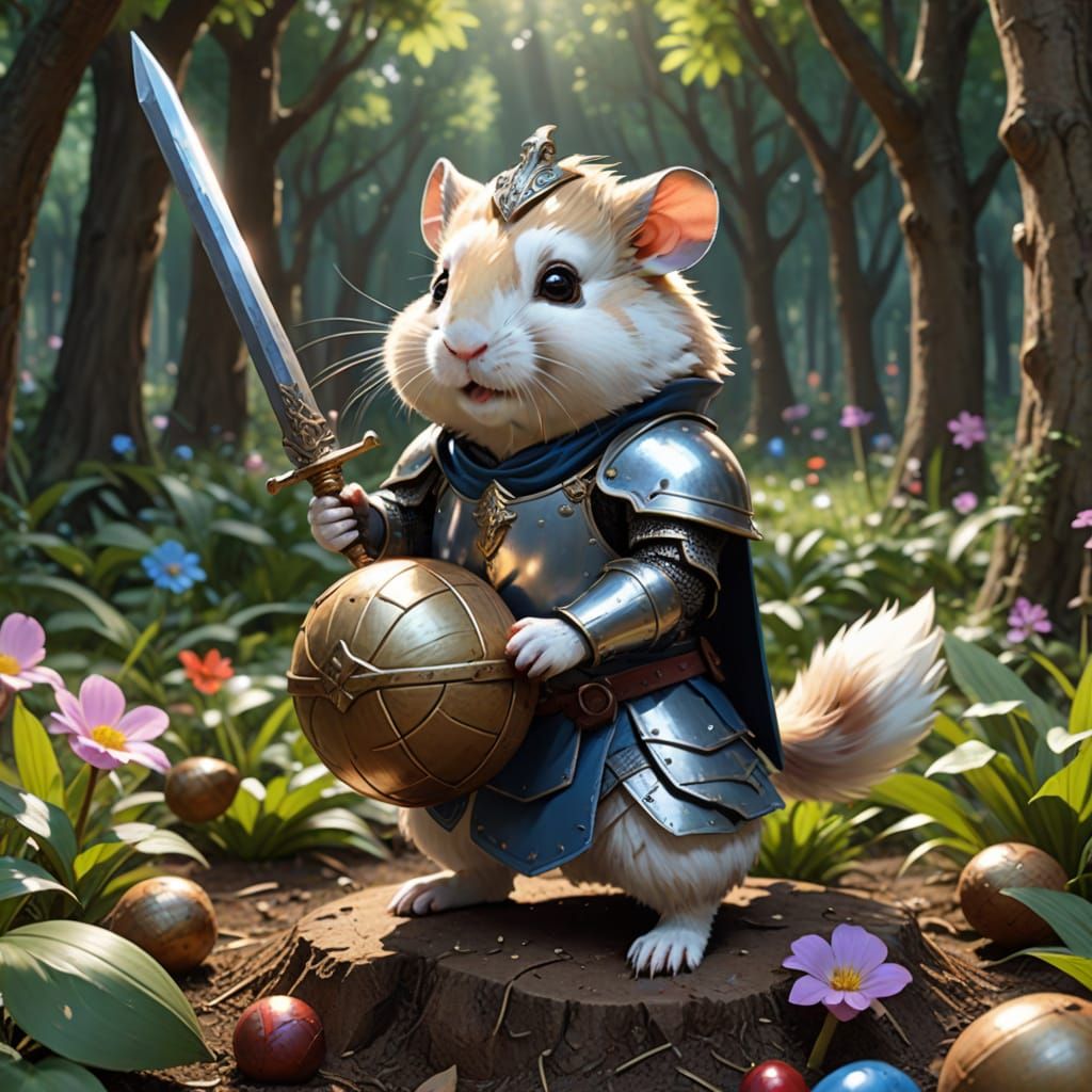 Whimsical Hamster Knight Charges into Battle