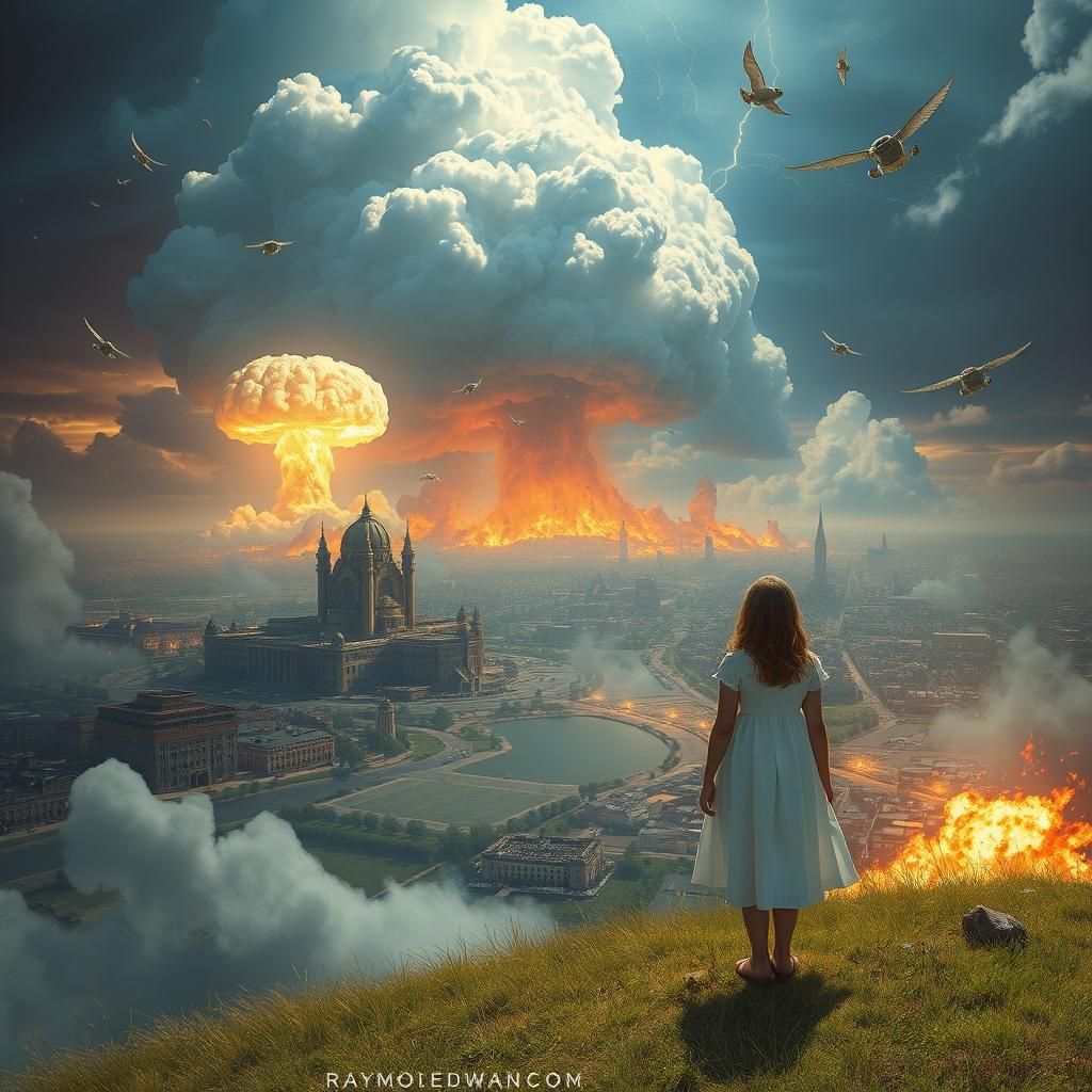 Girl Watches Nuclear Destruction: Photorealistic Rendering